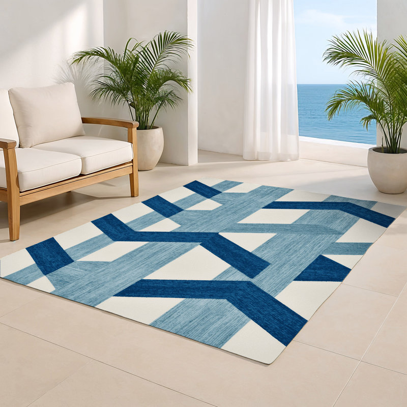 Tapis d'intérieur et d'extérieur à carreaux bleu
