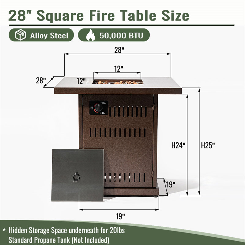 28" Propane Gas Fire Pit Table