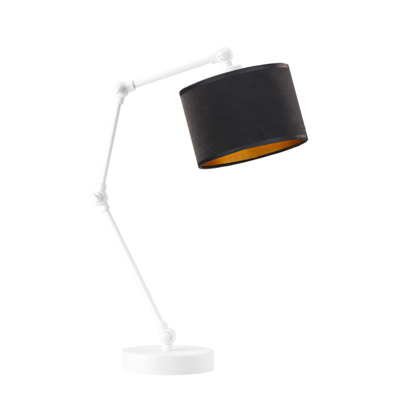 Alirah Adjustable Metal Arched Lamp, White, Black/Gold