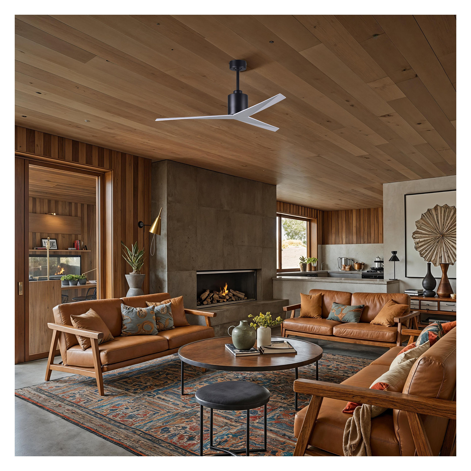 56'' 3 Blade Ceiling Fan, Gloss White, Matte Black