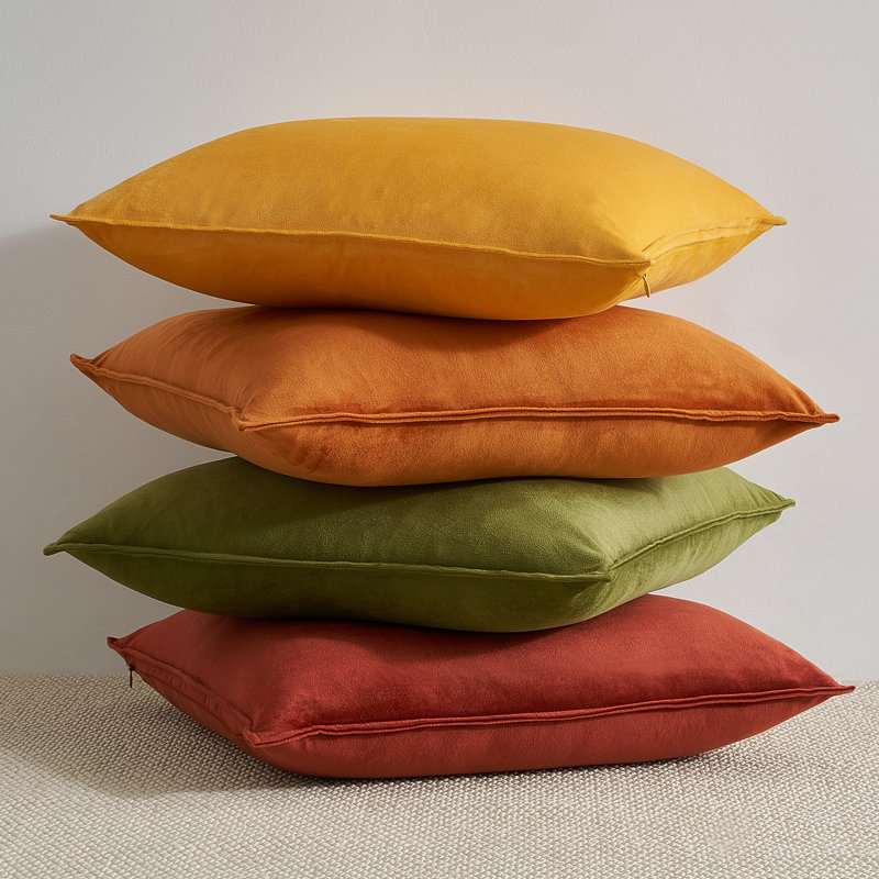 Velvet Reversible Pillow Cover, 20''H x 20''W, Yellow/Orange