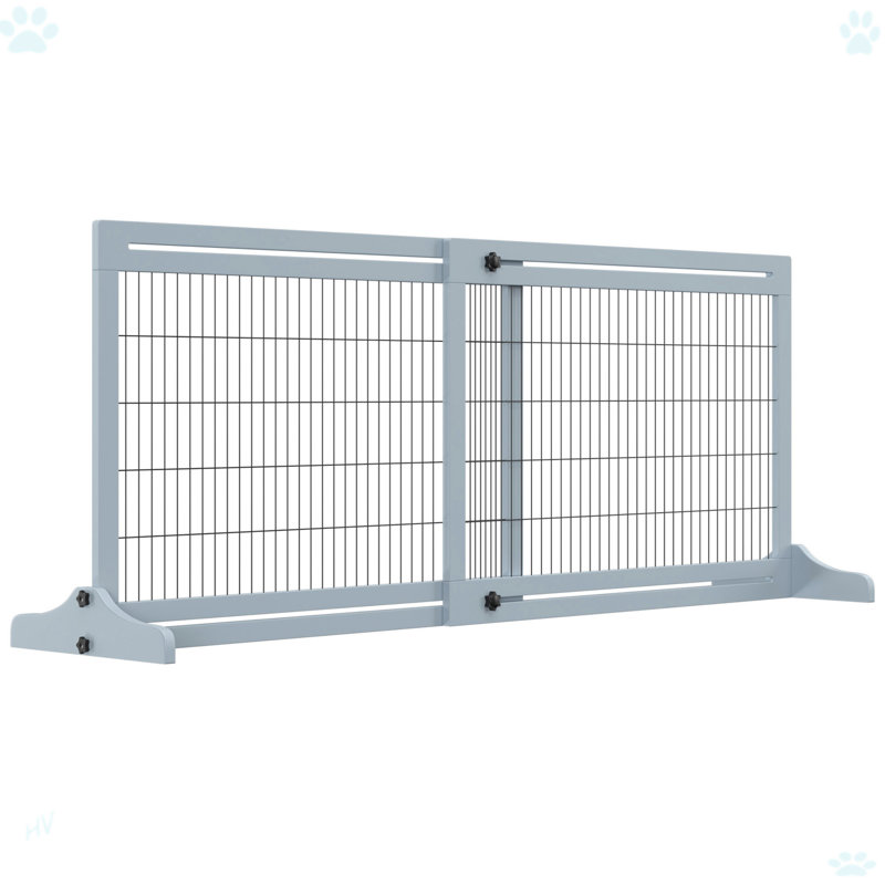 Barrière pour animaux très large autoportante avec chien réglable, Gris