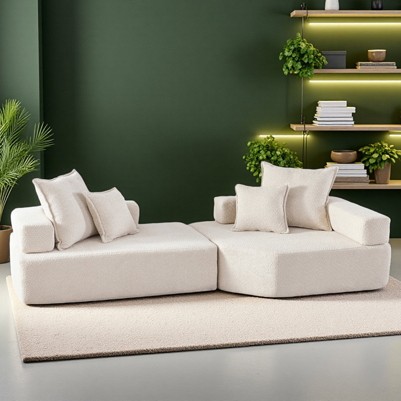 Canapé modulaire surdimensionné Boneless, ensemble de canapé de plancher Boucle de luxe, canapé convertible compressé, canapé spacieux rempli de mousse pour le salon, combinaison gratuite de 3 PC