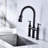 Brass Bridge Kitchen Faucet In Matte Black - 360-Degree Rotating Nozzle For Enlarged Cleaning Area Tap Dual Handle Accurate Water Flow And Temperature Control-1729656391