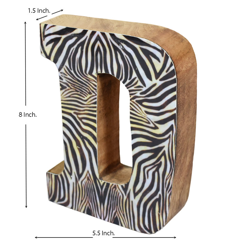 Bloc de lettres écologique et alphabet, D, Rayure zébrée naturelle