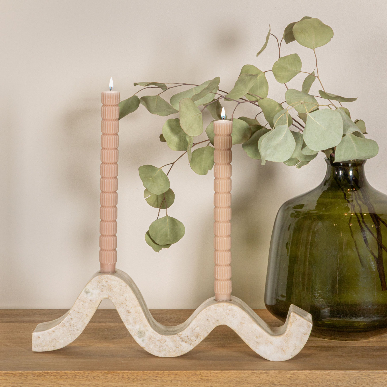 Marble Wave Double Taper Candle Holder, Beige