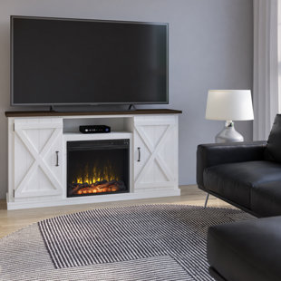 Lorraine TV Stand for TVs Up to 55 with Electric Fireplace Included Three Posts Color: Saw Cut Espresso