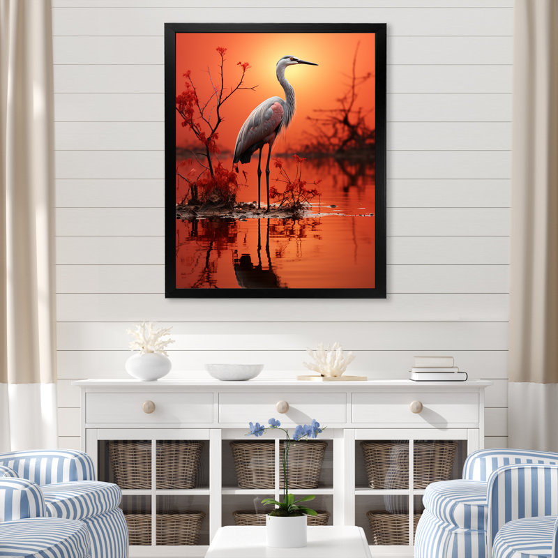 Flamant blanc élégant sur toile, H 44 po x l 34 po x P 1,5 po, Cadre simple noir