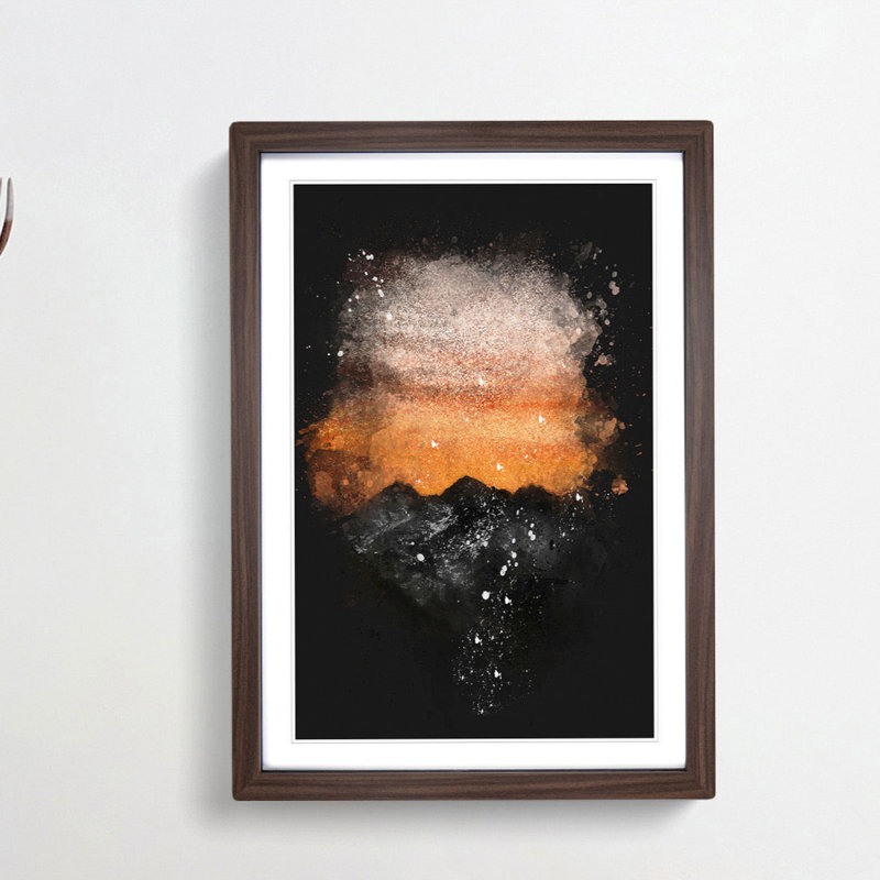 Orange Sky Above Mountains in Italy - Picture Frame Graphic Art Print on MDF, 45cm H x 33cm W x 2cm D, Walnut Framed