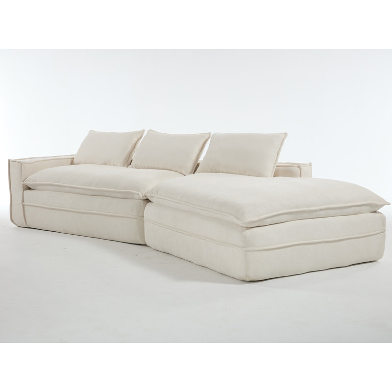 Upholstered Sectional Sofa Couch, White Fabric