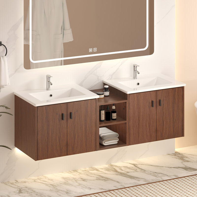 Meuble-lavabo à fermeture en douceur 60 po, petites tablettes de rangement, armoire combinée 24 po et 12 po
