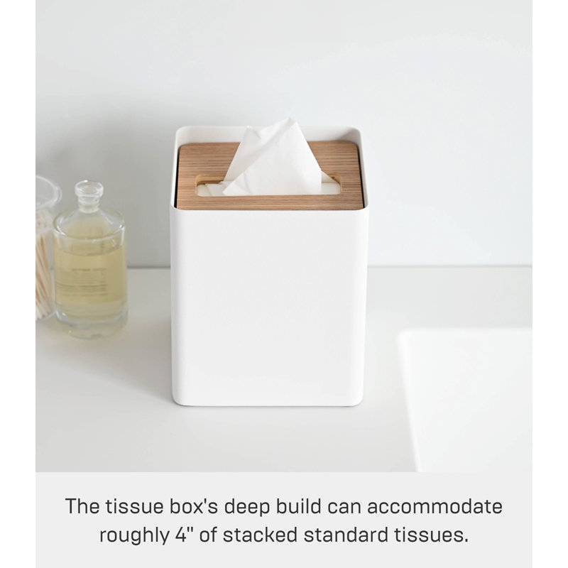 Ash Steel Square Tissue Box Cover with Wooden Lid