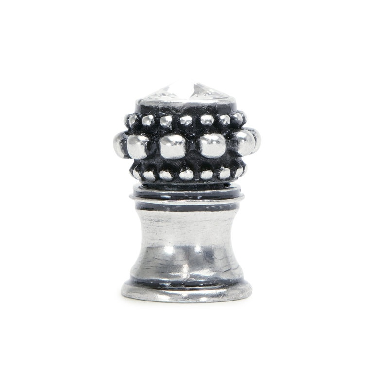 Caché small round knob with flared foot with a rivoli Swarovski Clear Crystalin Gilded Mercury, Silver