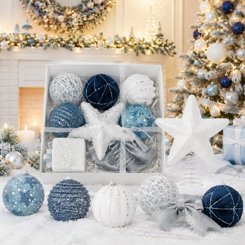 18 pièces de boules de Noël décoratives, Blue