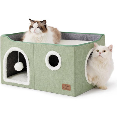 Lits pliants pour chats d'intérieur - Grande maison-grotte pour animaux de compagnie avec boules pelucheuses et bloc-notes