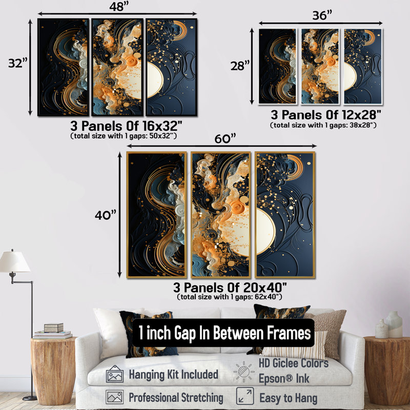Ensemble de salon Golden Wall, Encadrement argenté, H 32 po x l 48 po x P 1 po