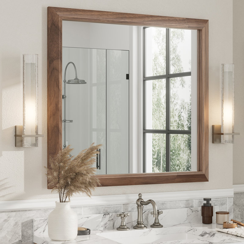 Miroir mural Amara, 40 po x 38 po, Bois brun foncé