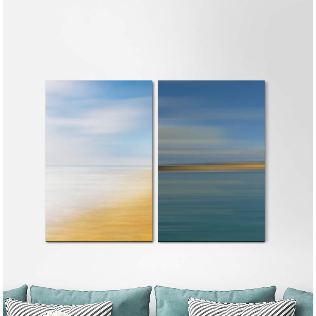 2-tlg. Leinwandbilder-Set - Grafikdruck „Beach Sky Sand Harmonious Horizon Turquoise Calming”