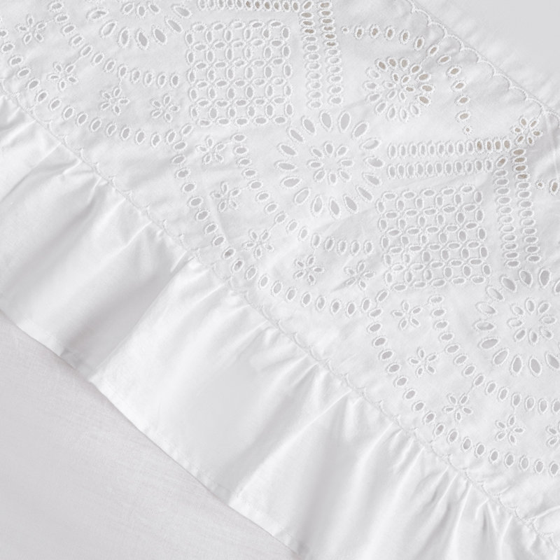 Eyelet Embroidered Cotton Percale Duvet Cover Set, Queen Duvet Cover + 2 Queen Shams