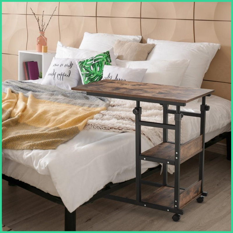 Table basse mobile en forme de C HOMcom - étagère à 3 niveaux, hauteur réglable et amp; Roulettes verrouillables