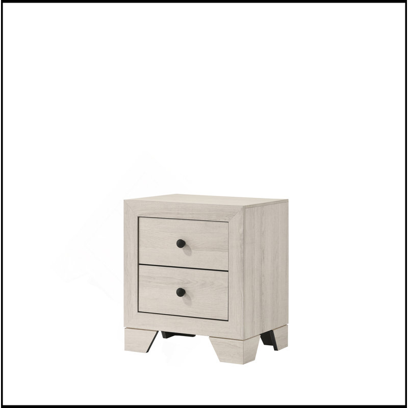 1Pc Rustic Two Drawers Storage Nightstand Wooden Bedroom Furniture, White Washed