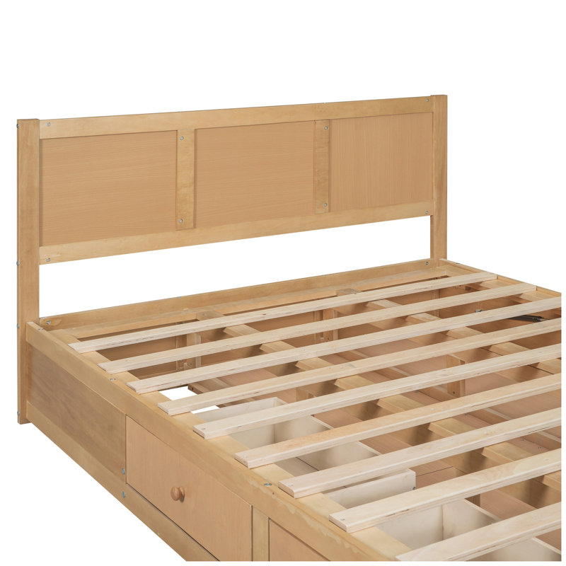 Lit plateforme en bois avec rangement inférieur et 2 tiroirs, bois, Grand lit