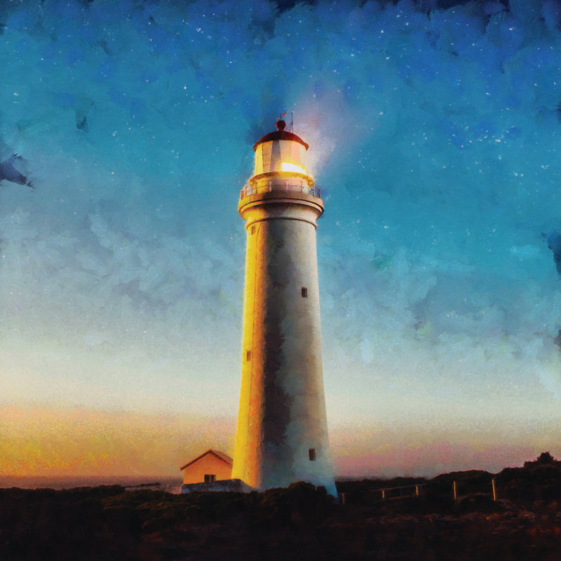 Lighthouse With Stars - Wrapped Canvas Print, 30cm H x 30cm W x 3.8cm D