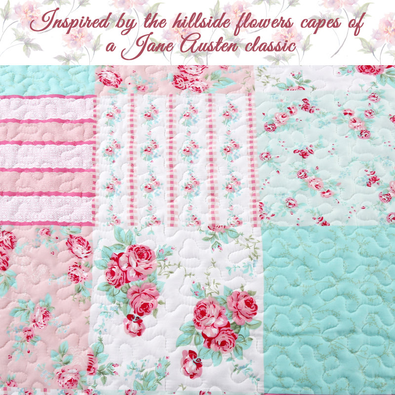 Ensemble de courtepointe réversible en microfibre rose / bleu / gris Tiffany