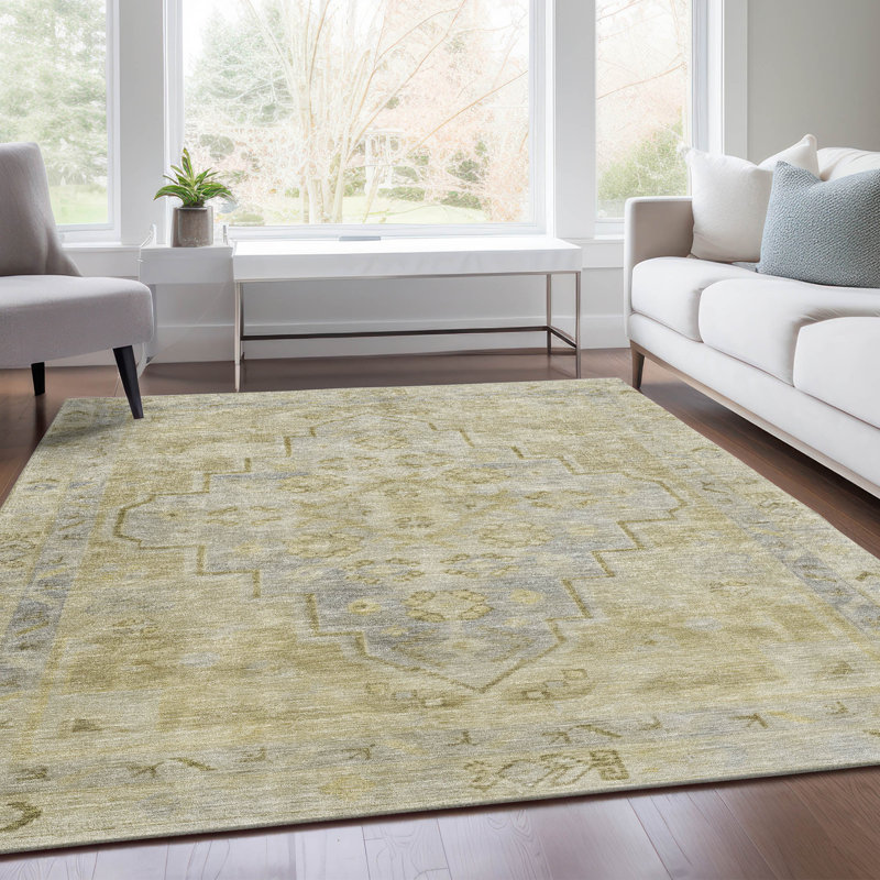 Tapis intérieur / extérieur doré lavable à la machine Xhevrie, Rectangle 5 pi x 7 pi 6 po