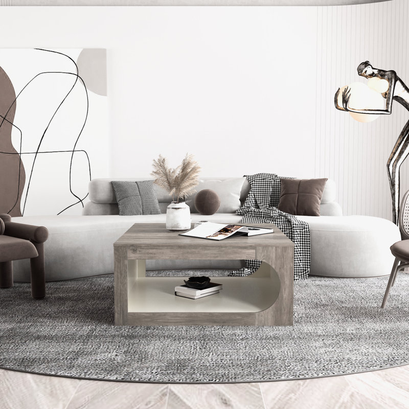 Northfleet Floor Shelf Coffee Table with Storage, Light Brown