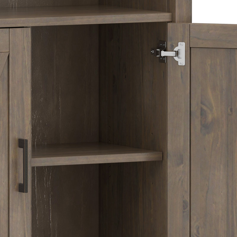 Ela Smoky Brown Solid Wood Adjustable Bookcase with Doors