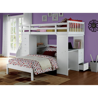 Lit mezzanine Freya avec finition blanche et rangement (sans le lit simple inférieur)