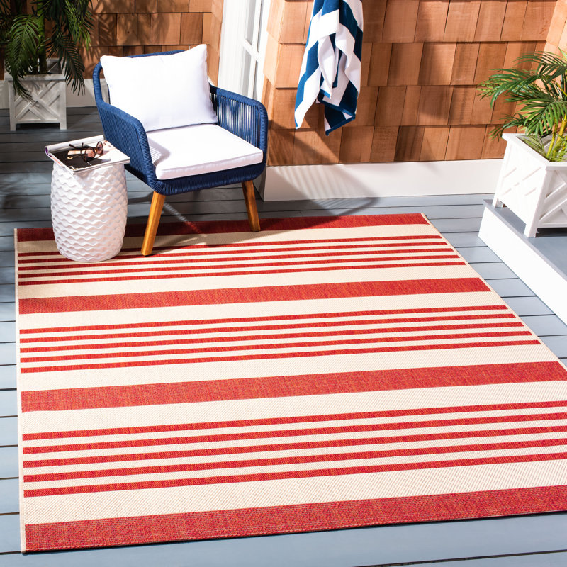 Marone Performance Striped Indoor/Outdoor Area Rug, Square 6'7"