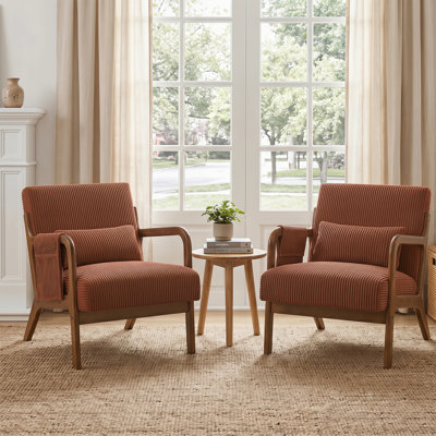 Mid-Century Modern Accent Chair with 6.69'' Thick Cushioned Seat, Solid Wood Frame Armchair
