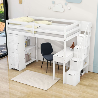 Hazbije Twin 6 Drawer Loft Bunk Bed with Built-in-Desk