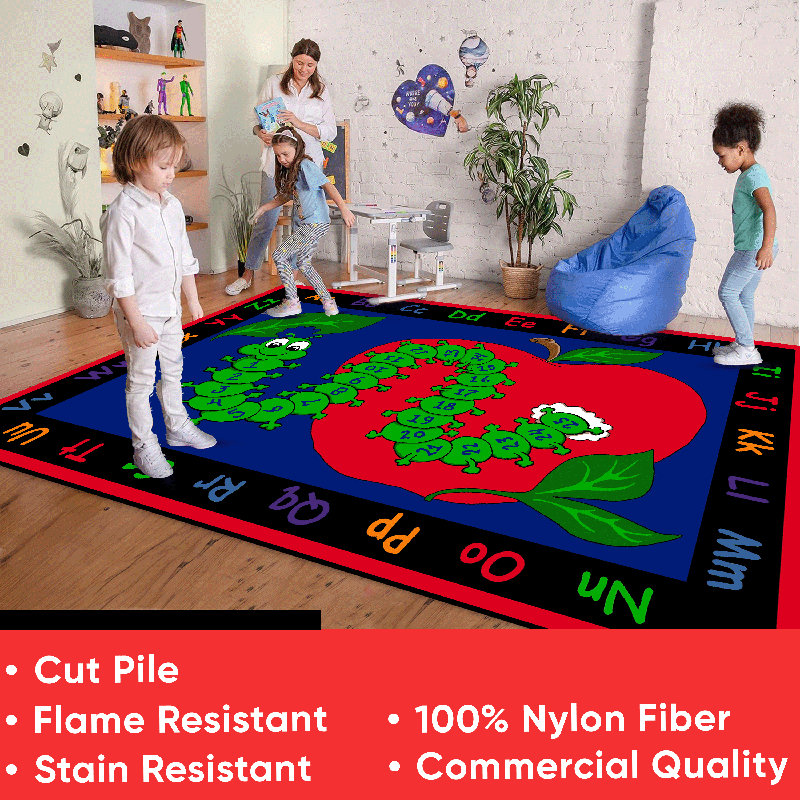 Tapis de salle de classe KidCarpet Apprenez avec Inchworm, Rectangle 4pi x 6 pi