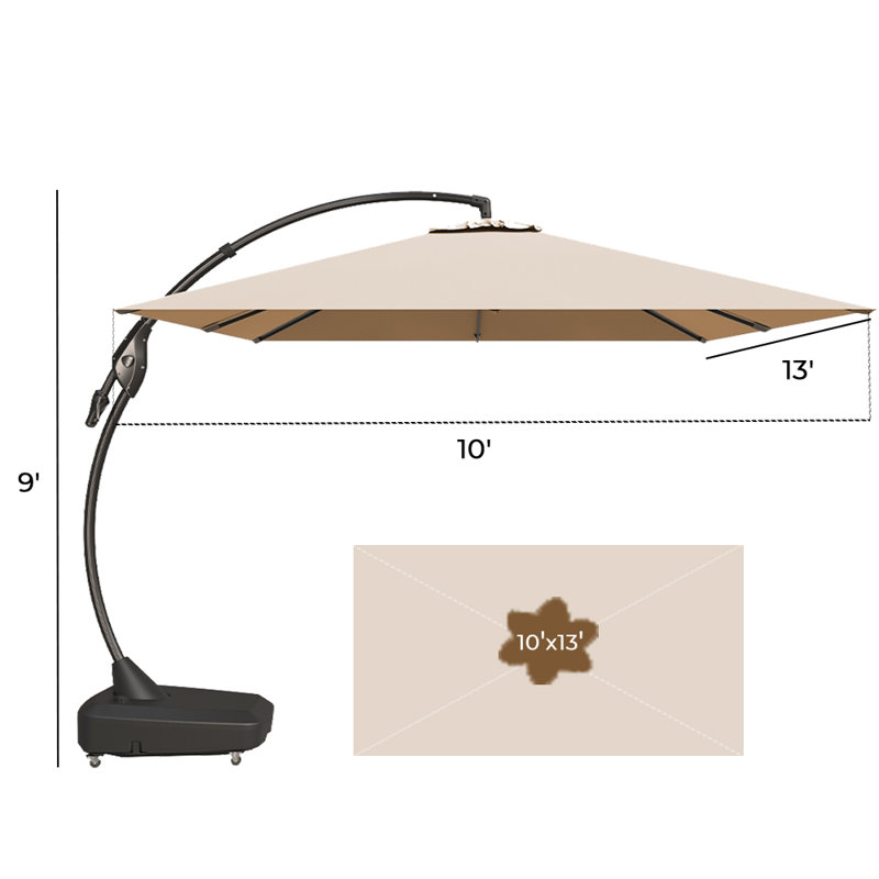 Kappel 10 x 13 Ft Rectangular Tilt Adjustable Curved Cantilever Umbrella with Base, Champagne
