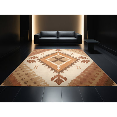 Tapis moelleux moelleux à imprimé bloc Estaugh Global Inspired - beige
