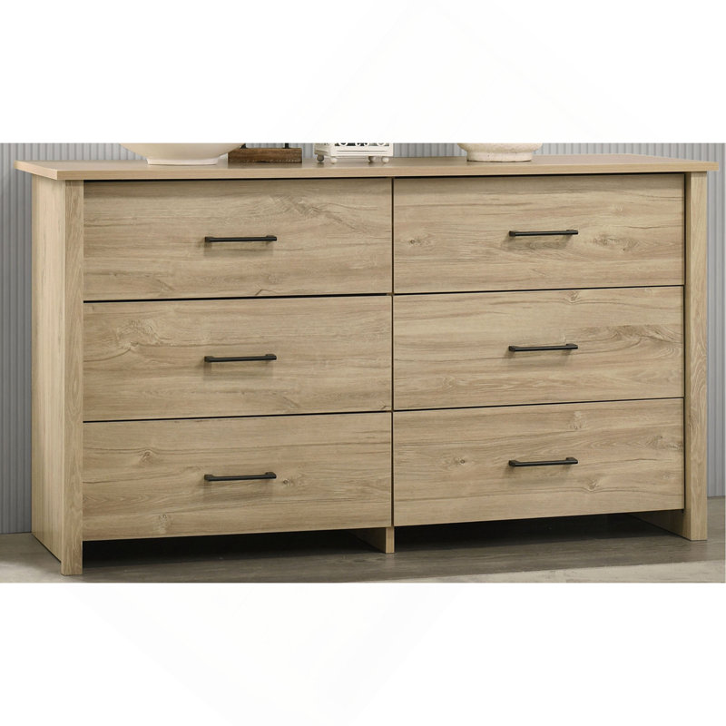 6-Drawer Dresser With Handles, Light Oak