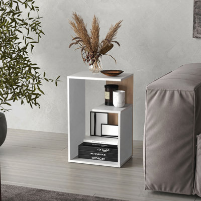 Table d'appoint à 3 niveaux de 25 po de hauteur blanc et chêne naturel