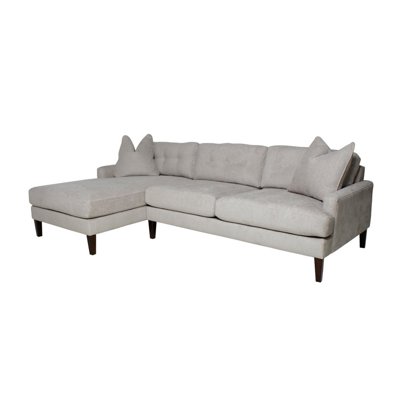 Upholstered L-Shaped Sectional, Beige/Gray, Left Hand Facing