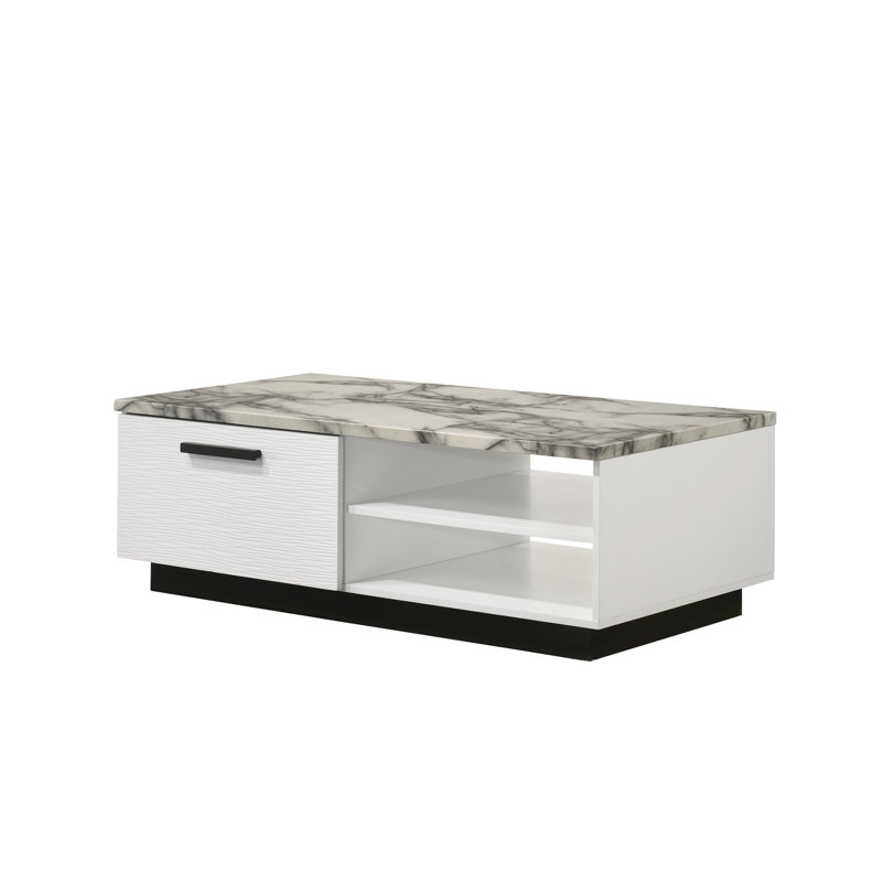 Table basse blanche avec plateau en faux marbre Matilda