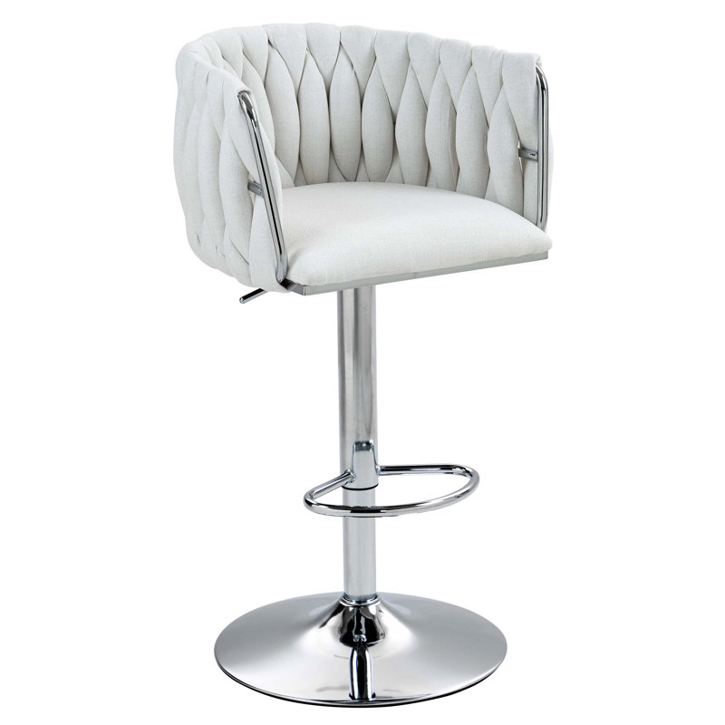360° Fabric cover Swivel Bar Stools Set of 2, Adjustable Counter Height Bar Chairs with Woven Back & Footrest,Silver chromed Bar Stools for Kitchen Island, Cafe, Pub