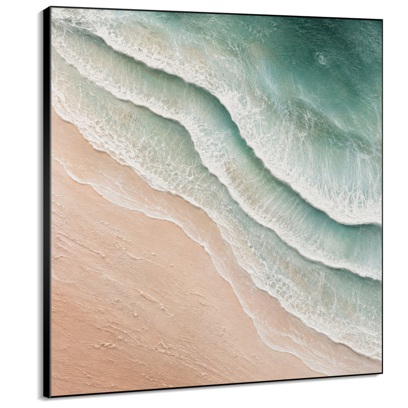 Impression sur tissu grand format - Vagues océaniques vert turquoise et plage de sable beige clair, vue côtière pour salon ou chambre - « Assemblage du cadre requis (cadre non fini) »