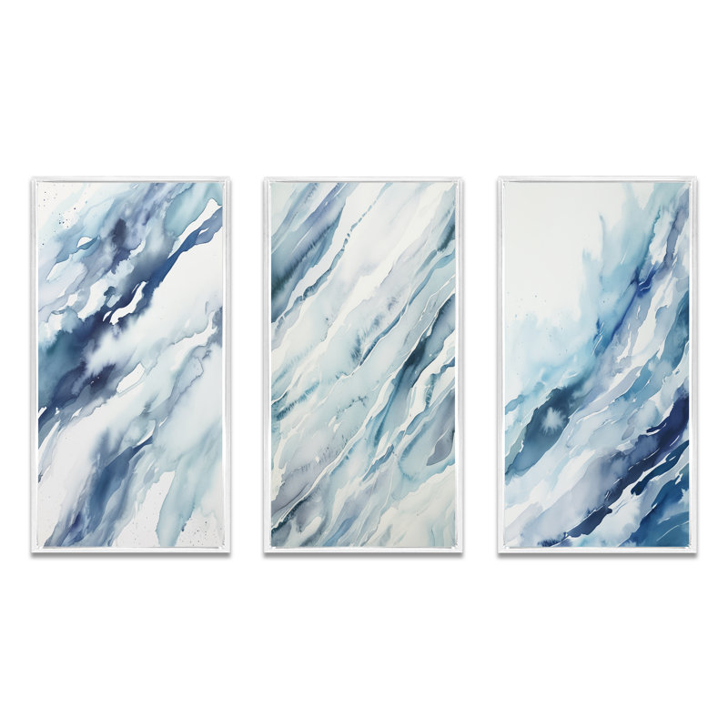 Tourbillon bleu - ensemble de 3 impressions, H 20 po x l 36 po, Cadre flottant blanc