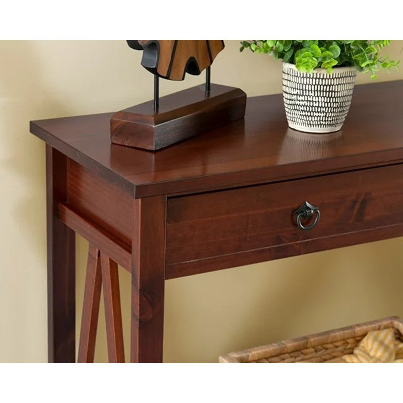20" Solid Wood One Shelf Console Table With One Drawer, Tobacco