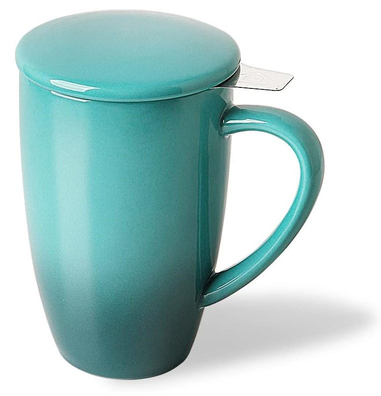 Gradient Blue Ceramic Tea Infuser Mug with Lid