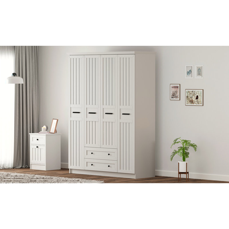 Hardinsburg 4 Door Manufactured Wood Wardrobe, 184cm H x 140cm W x 52cm D