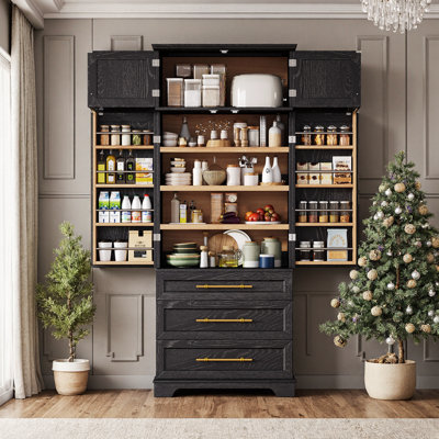 78.2" Tall Kitchen Pantry Cabinet With 8 Shelves & 3 Drawers, Adjustable Storage