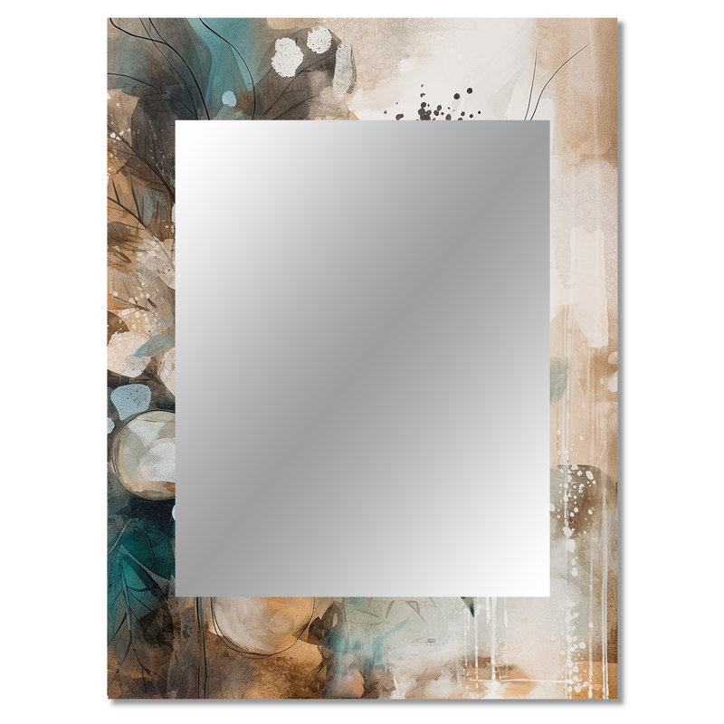 Brown And Green Abstract Bohemia - Boho Feather Wall Mirror, Traditional Decorative Mirror, Printed Metal Art, 40" x 30"